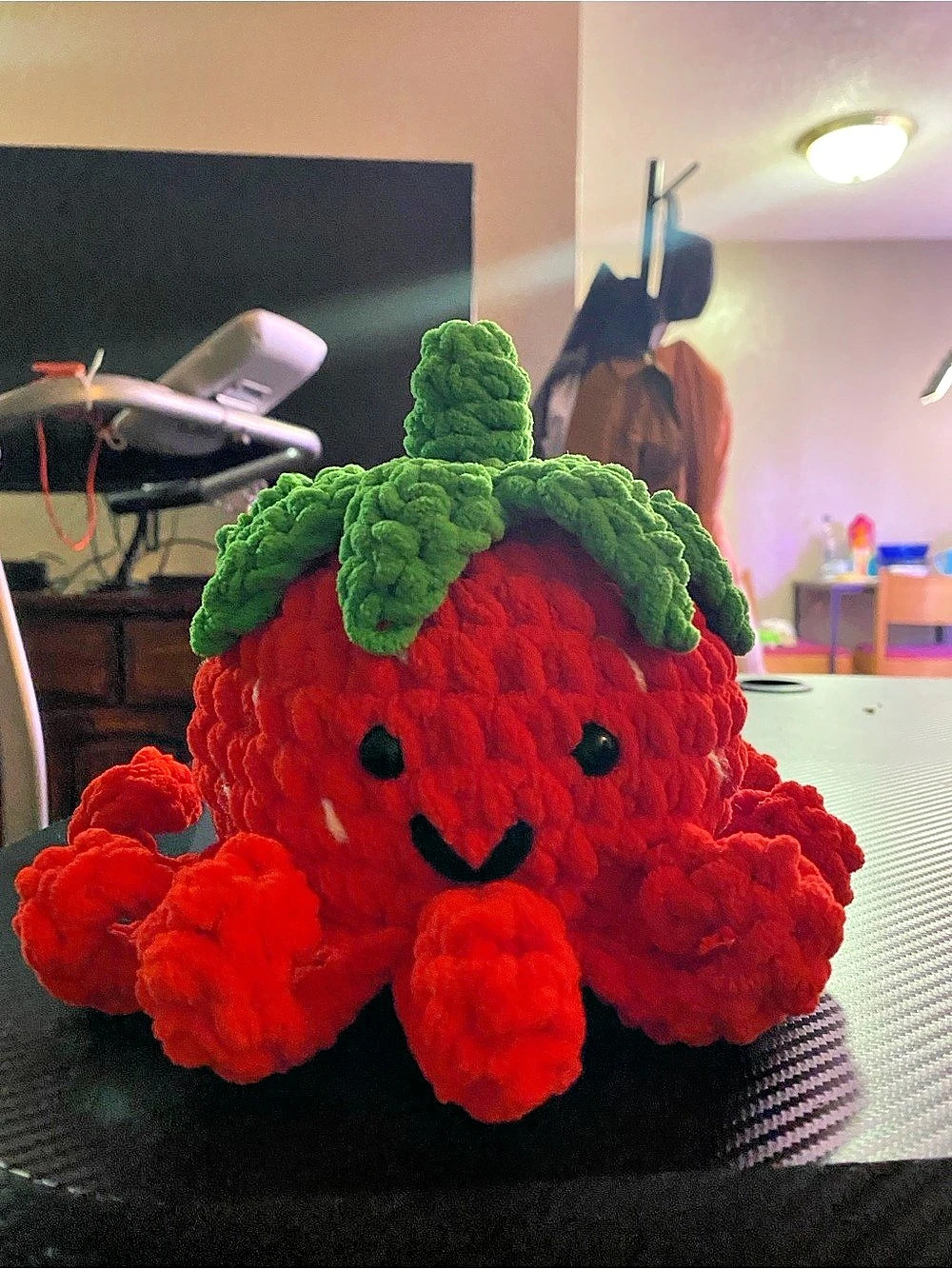 Crochet Red Strawberry Octopus Plush
